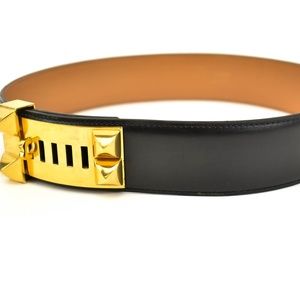 HERMES Collier de Chien Black/Gold Leather Belt tw